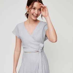 ISO Aritzia Wilfred Brax Jumpsuit in Silver Skin